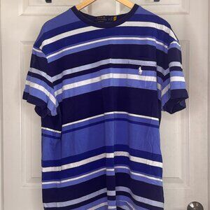 Polo Ralph Lauren Multi-Blue & White Striped Pocket T-shirt w/ White Polo Logo